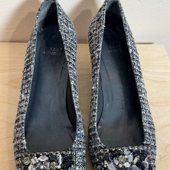 Stuart Weitzman Kitten Heels Tweed Crystal Rhinestone Embellished Pointed Toe 8 - Picture 6 of 9